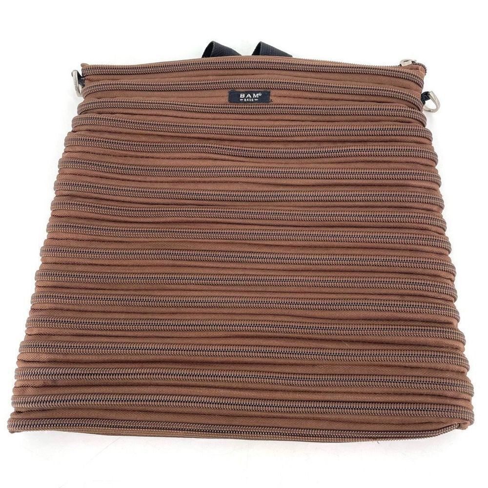 Bam Bags Unisex Nylon Zippered Purse Crossbody Tote Messenger Bag Brown Large